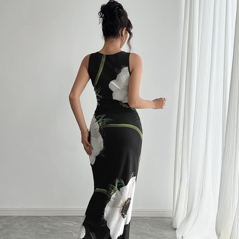 Damen Maxikleid mit floraler Druckgestaltung und figurbetontem Schnitt EB