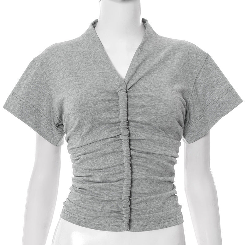 Damen elegantes Kurzarmoberteil mit figurbetonter Raffung EB