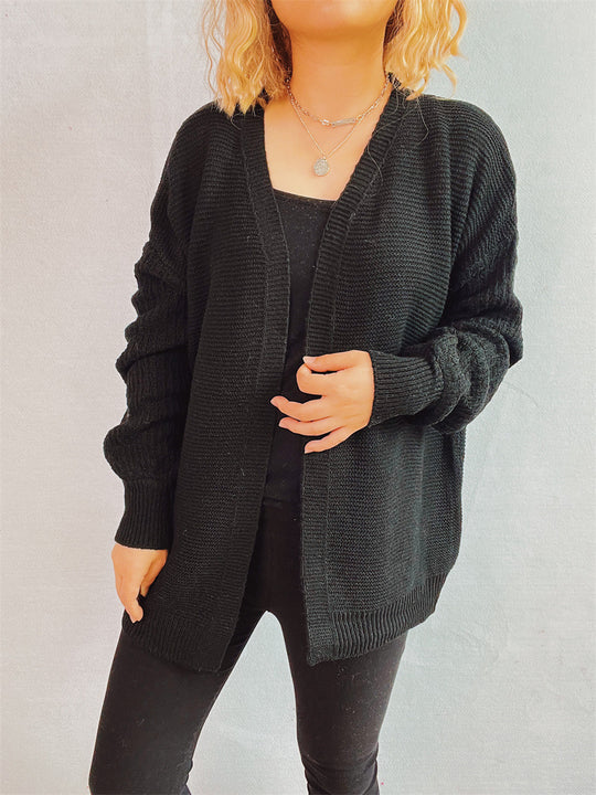 Damen lässige Strickjacke mit voluminösen Ärmeln und modernem Strukturmuster EB