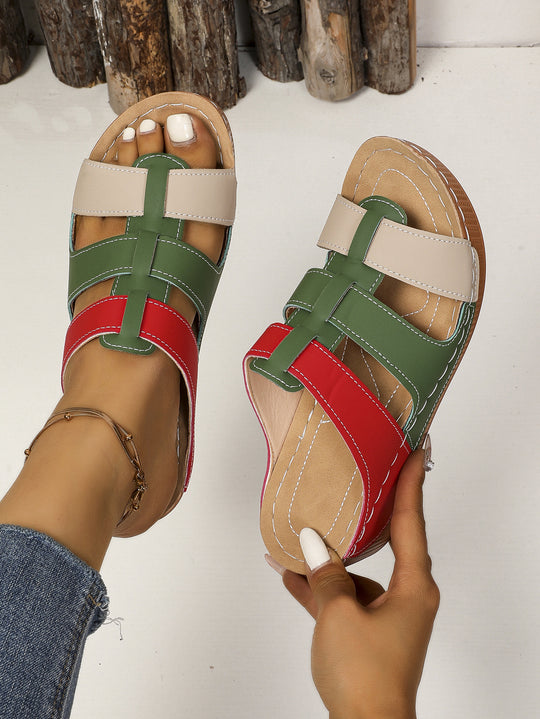Damen Wedge-Pantoletten mit verstellbarem Riemendesign und gepolsterter Sohle EB