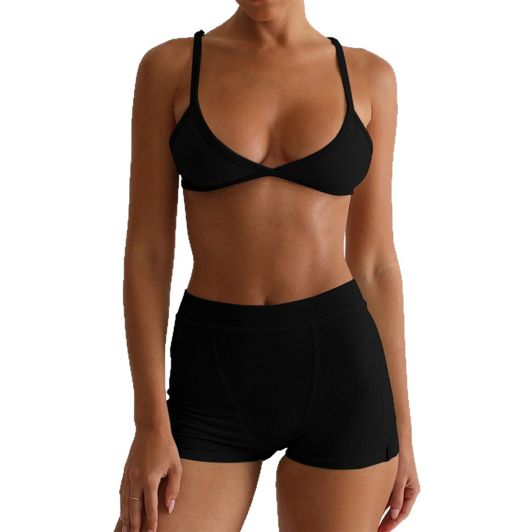 Damen Sport-Bustier und Shorts-Set mit hohem Bund EB
