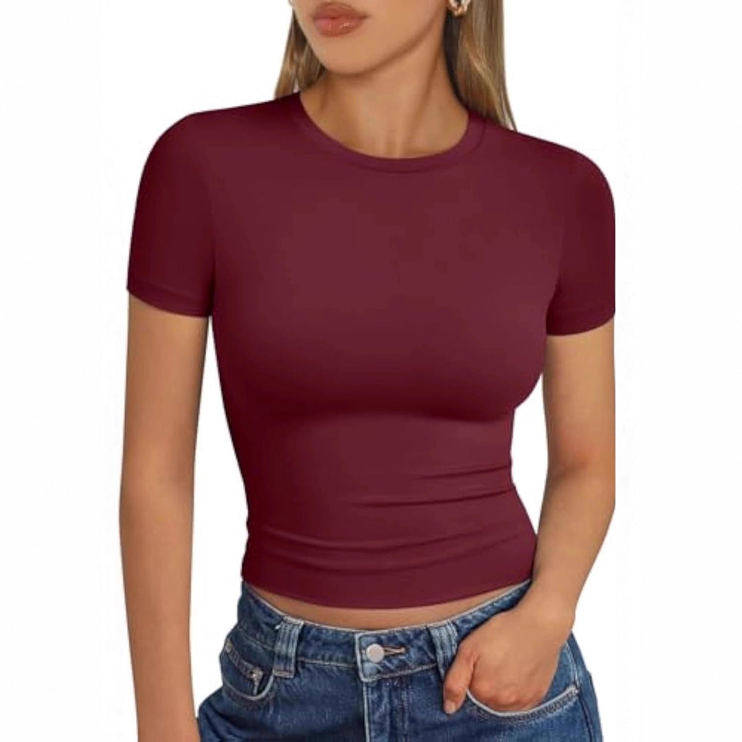 Damen figurbetontes Kurzarmshirt aus elastischem Material EB