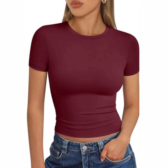 Damen figurbetontes Kurzarmshirt aus elastischem Material EB