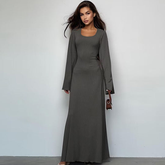 Damen Maxikleid mit innovativem Rippdesign und angeschnittenen Ärmeln EB