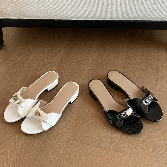 Damen elegante Pantoletten mit modischem Kettendetail EB