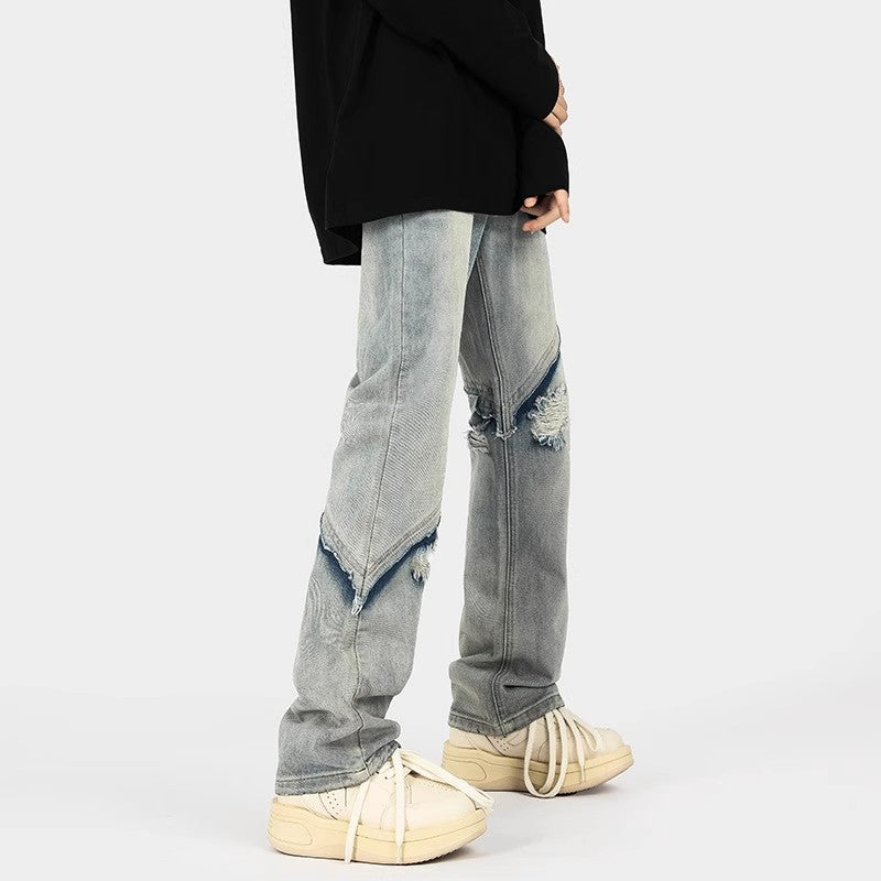 Herren modische Ripped Denim-Jeans im lässigen Schnitt mit asymmetrischem Design EB