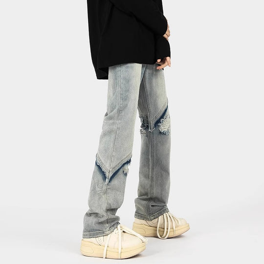 Herren modische Ripped Denim-Jeans im lässigen Schnitt mit asymmetrischem Design EB
