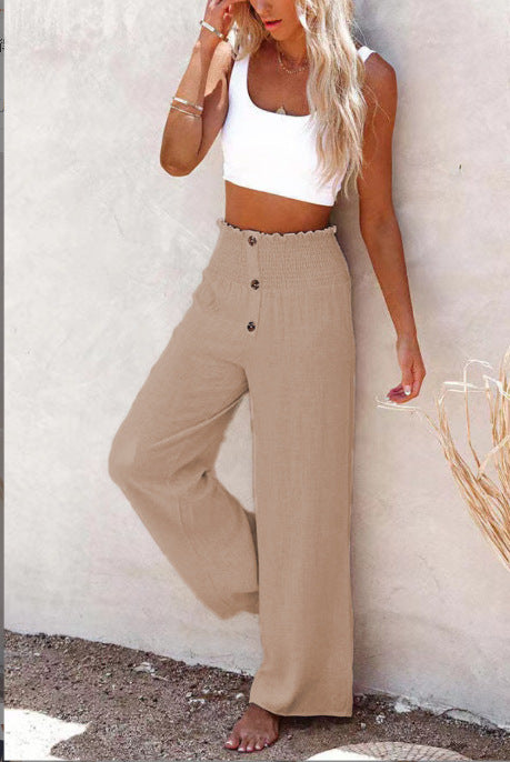 Damen weite Palazzo-Hose mit Knopfdetails und elastischem Bund EB