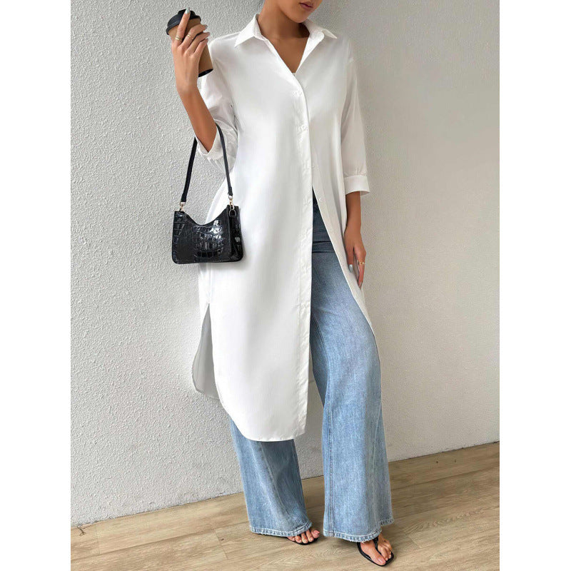 Damen Longline Button-Up Kleid EB