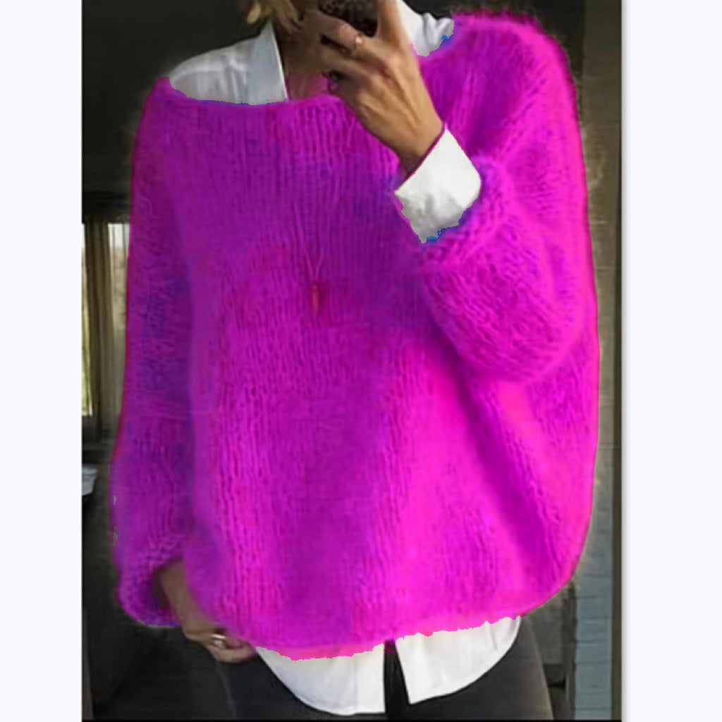 Damen Kuscheliger Oversized Pullover mit U-Boot-Ausschnitt EB