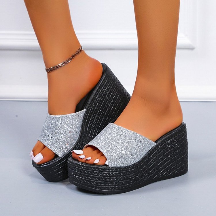 Damen Wedge-Pantoletten mit funkelndem Glamour-Design EB