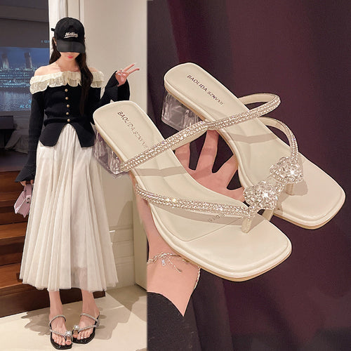 Damen Elegante Riemchen-Sandalen mit funkelndem Blockabsatz EB