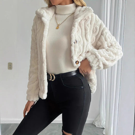 Damen Kuschelige Strickjacke mit Knöpfen und Kapuze EB