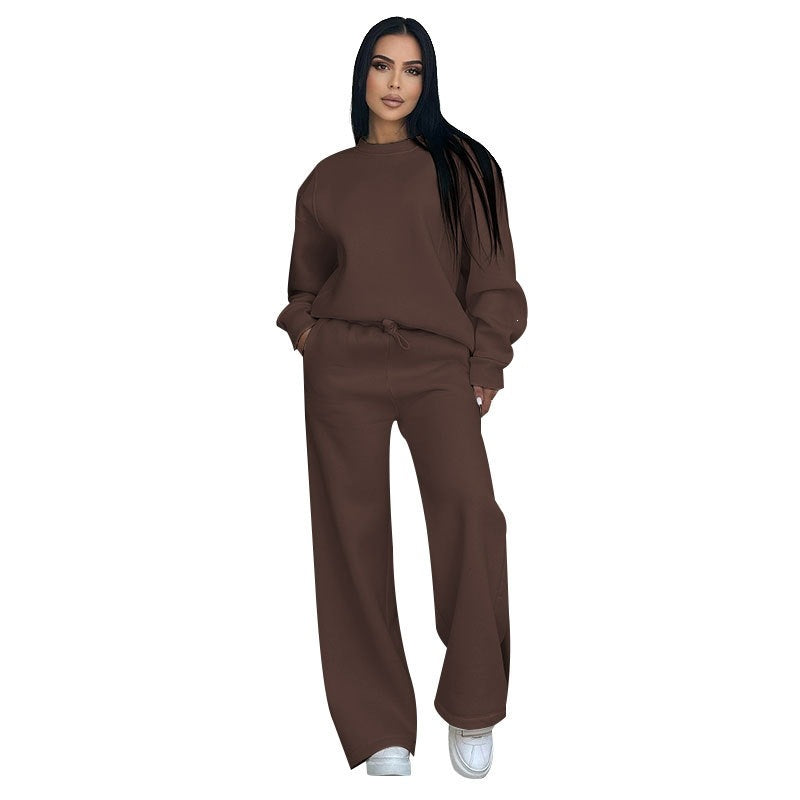 Damen nan Lounge-Set mit Oversize-Rundhalsausschnitt und hochgeschnittener Jogginghose mit weitem Bein EB