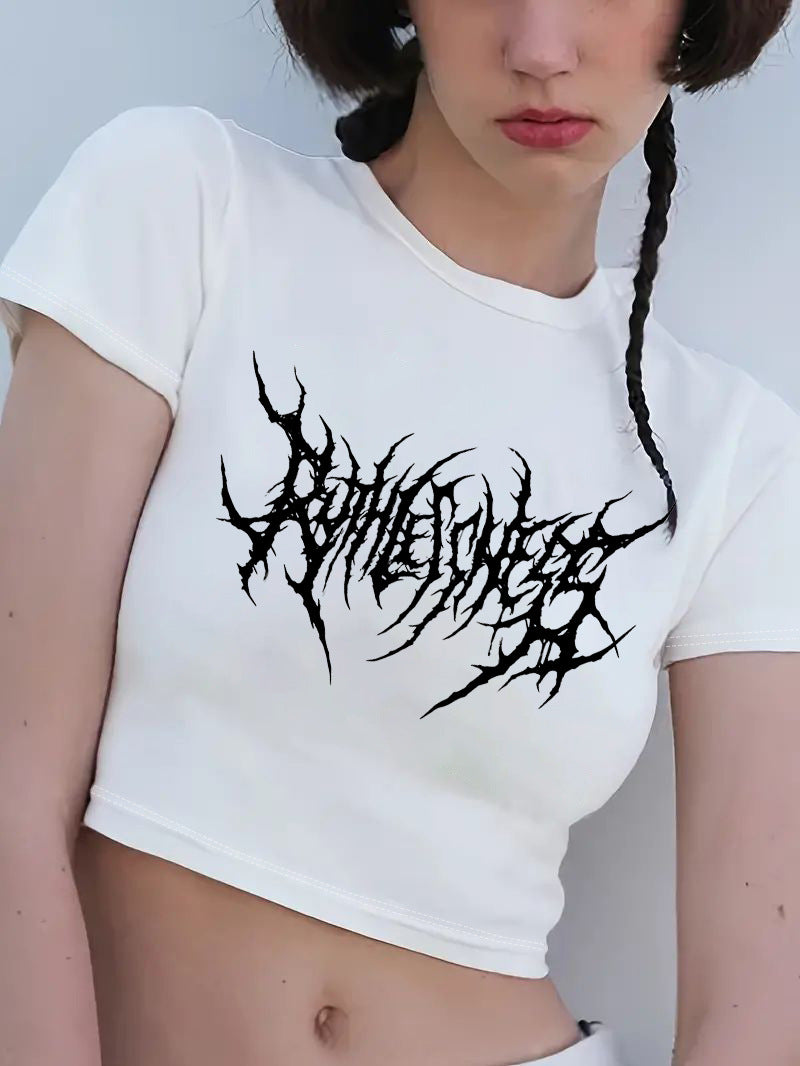 Damen Crop-T-Shirt mit verspieltem Kirschmotiv und elegantem Schleifenprint EB