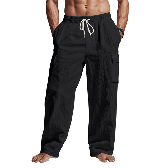Herren nan lockere Cargo-Freizeithose mit elastischem Tunnelzugbund und mehreren Taschen EB