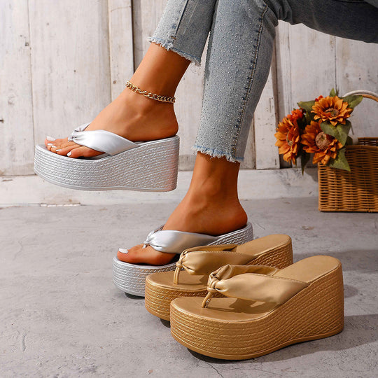 Damen Wedge-Zehentrenner mit eleganter Knotenapplikation EB