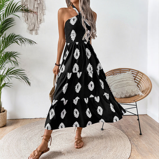 Damen Boho Maxikleid mit asymmetrischen Trägern EB