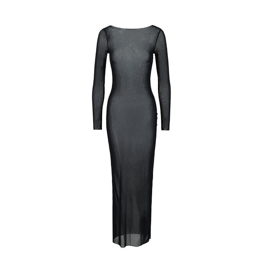 Damen Langarm Maxikleid mit elegantem Schnitt und figurbetonendem Design EB