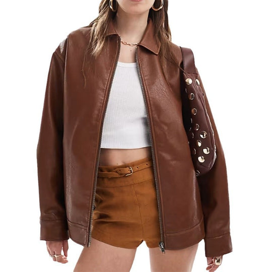 Damen Kunstlederjacke mit lässigem Schnitt und praktischen Reißverschlusstaschen EB