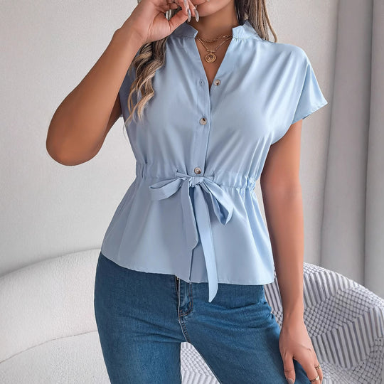 Damen Blusenshirt mit tailliertem Schnitt und kurzen Ärmeln EB