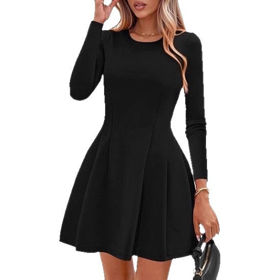 Damen Langärmeliges A-Linien Skaterkleid mit figurschmeichelnden Nähten EB