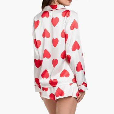 Damen Satin-Pyjama-Set mit Herzen EB