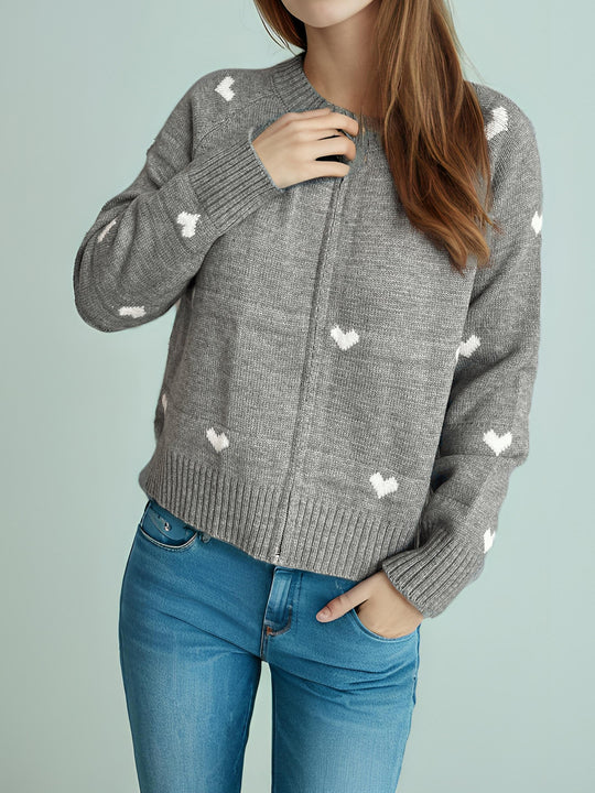 Damen Strickjacke mit Herzmotiv und modernem Reißverschluss EB