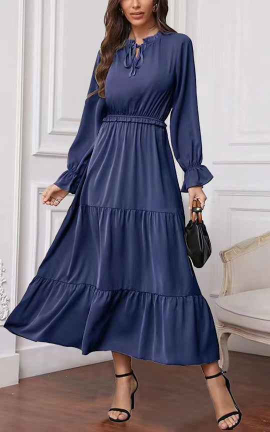 Damen Maxikleid mit voluminösen Ärmel- und Rüschendetails EB