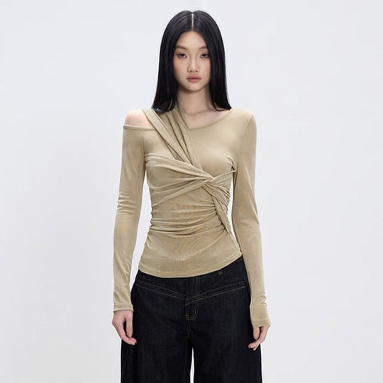 Damen Raffiniertes Longsleeve Shirt mit asymmetrischem Design EB