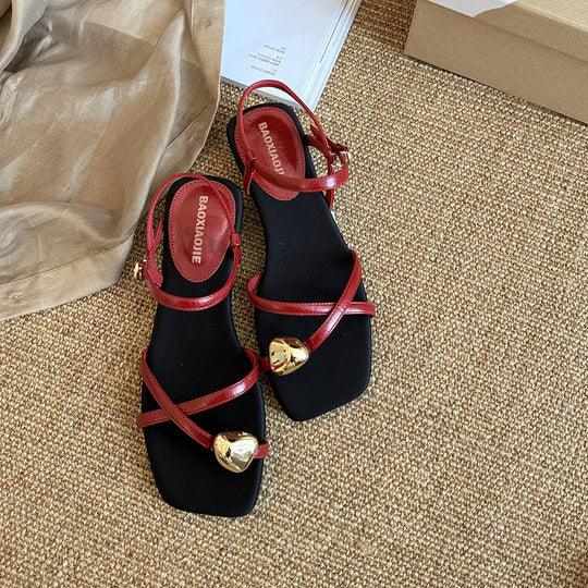 Damen Elegante Sandalen mit verstellbaren Riemen und glänzenden Akzenten EB