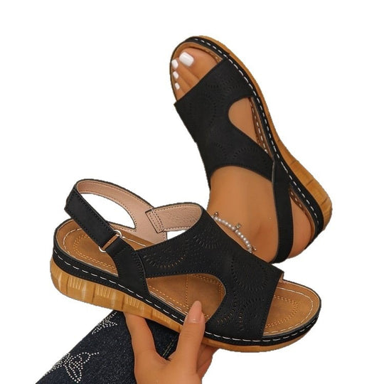 Damen Wedge-Sandalen mit komfortablem Fußbett und atmungsaktiven Ausschnitten EB