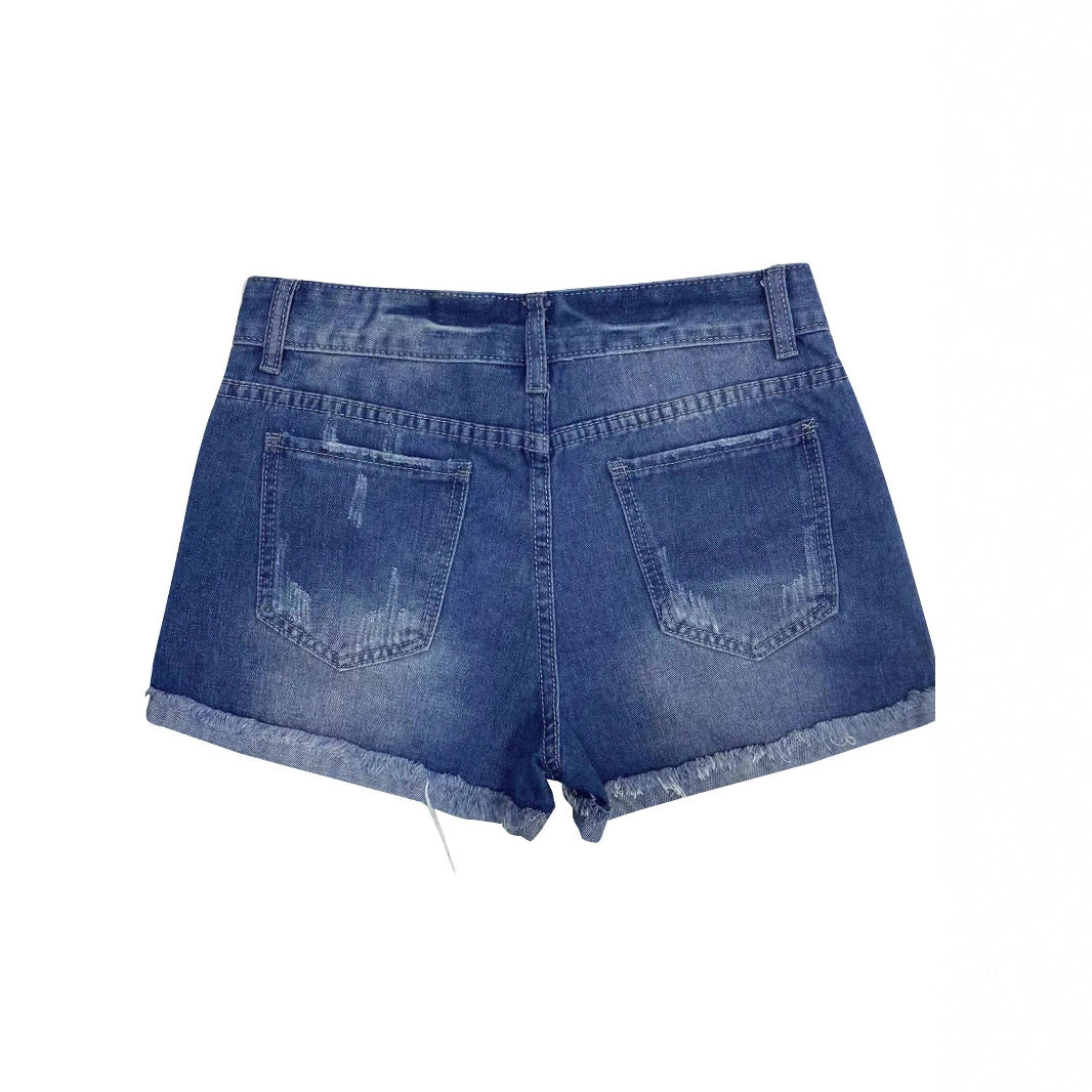 Damen Modische Destroyed Denim-Shorts mit floralem Design EB