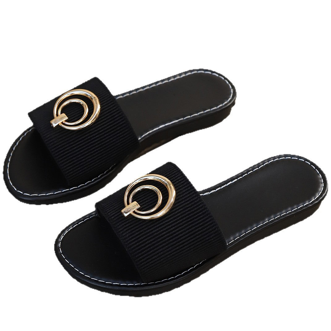 Damen Modische Slipper mit elegantem Metall-Detail und komfortablem Fußbett EB