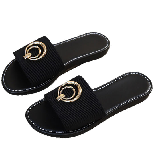 Damen Modische Slipper mit elegantem Metall-Detail und komfortablem Fußbett EB