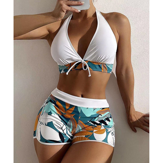 Damen Bikini-Set mit sportlichem High-Waist-Schnitt und verspieltem Blumenmuster EB