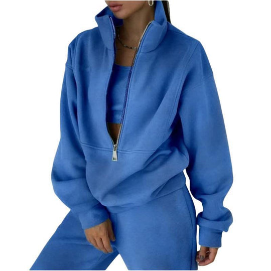 Damen Sweatshirt mit hohem Kragen und Reißverschluss EB