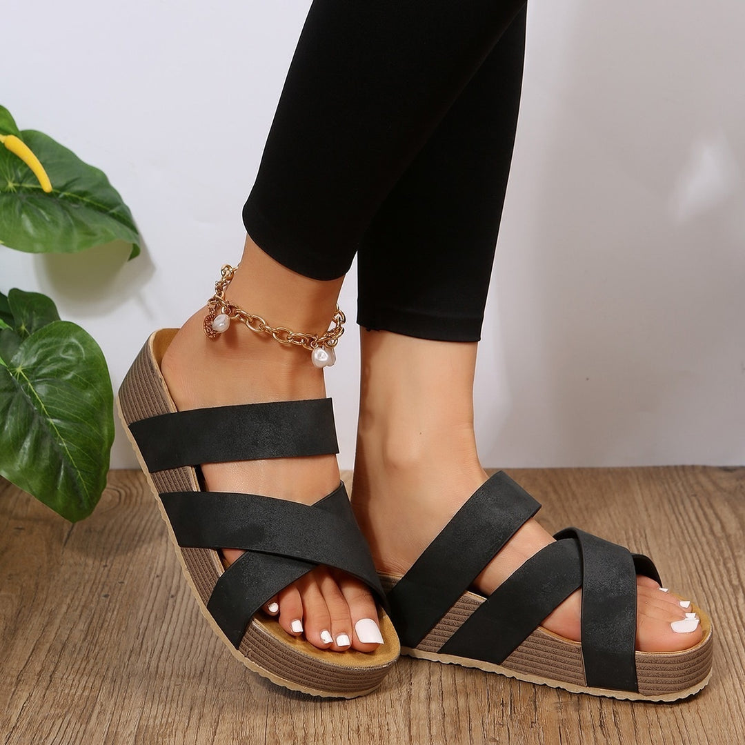 Damen modische Wedge-Sandalen mit geflochtenem Design und komfortabler Innensohle EB