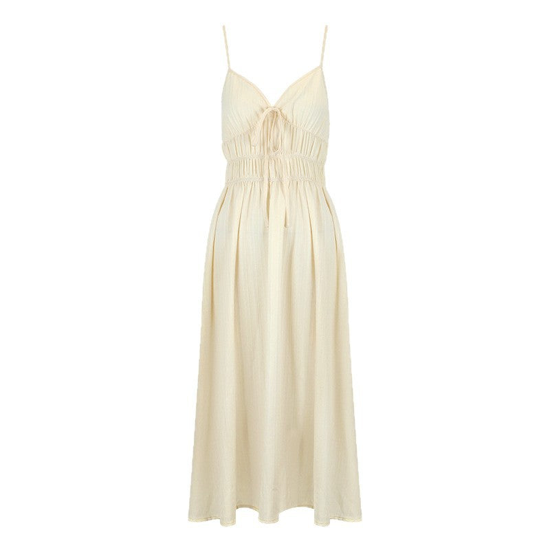 Damen Maxikleid mit verstellbaren Spaghettiträgern und elastischem Taillenbund EB