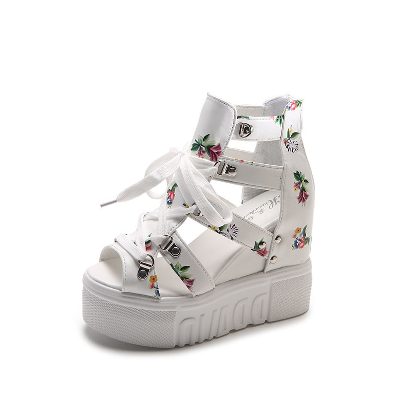 Damen Wedge-Sandaletten mit modischem Floral-Design und elastischen Riemen EB