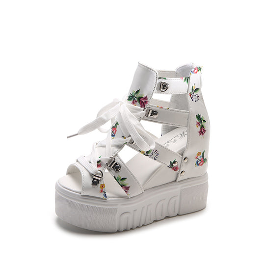 Damen Wedge-Sandaletten mit modischem Floral-Design und elastischen Riemen EB