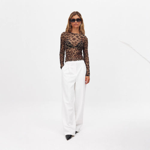 Damen langärmliges Shirt mit transparentem Leopardenmuster EB