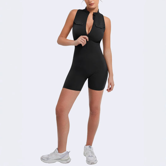 Damen Funktionaler Jumpsuit mit Stehkragen und Taschen EB