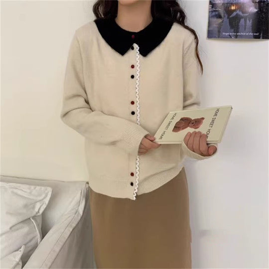 Damen Eleganter Strickcardigan mit Stehkragen und Knopfdetail EB