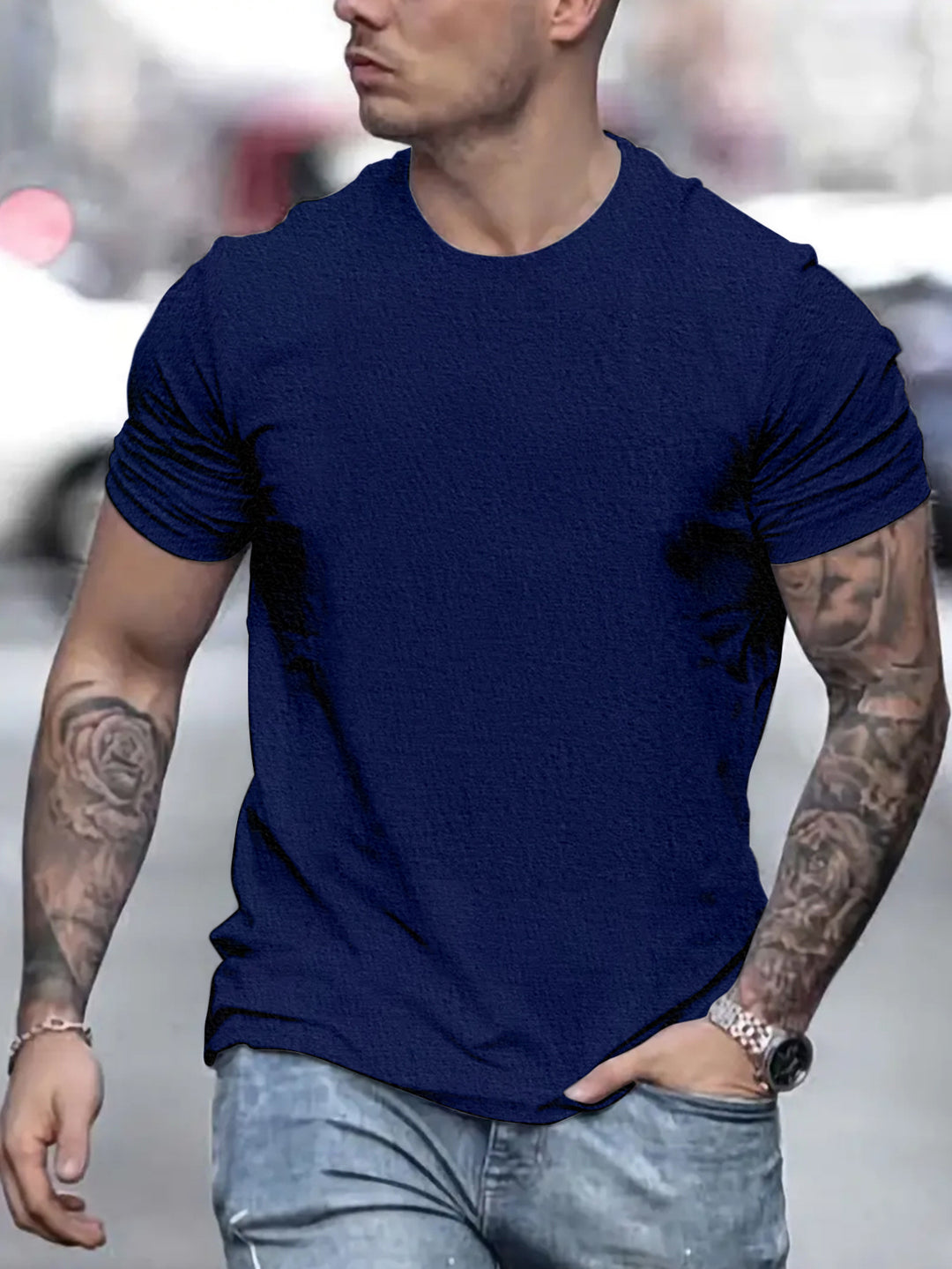 Herren lässiges T-Shirt mit strukturierter Oberfläche und bequemem Schnitt EB