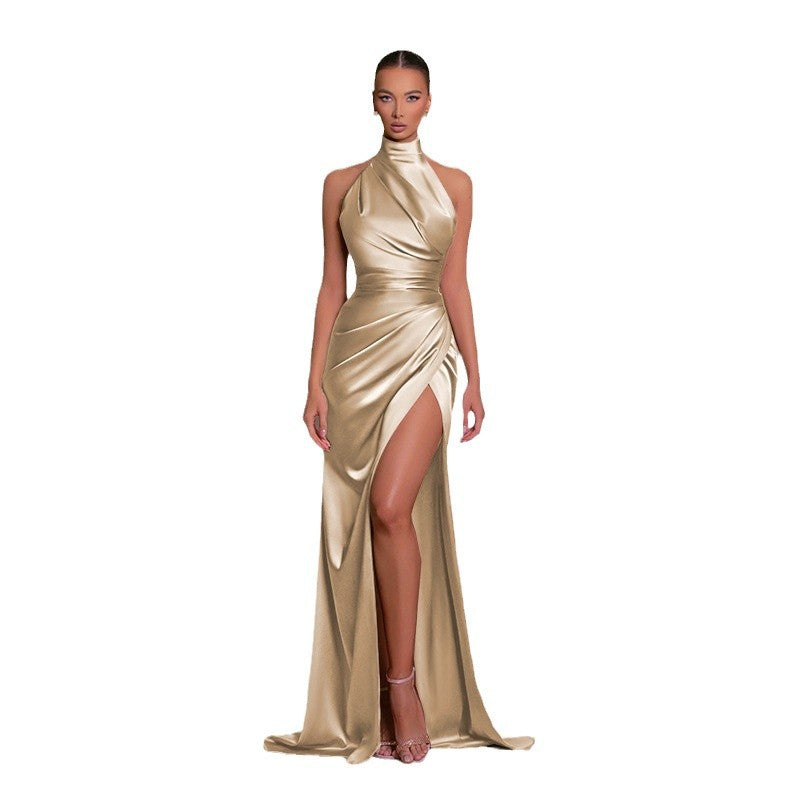 Damen glamouröses Abendkleid mit hohem Schlitz und eleganter Wickeloptik EB