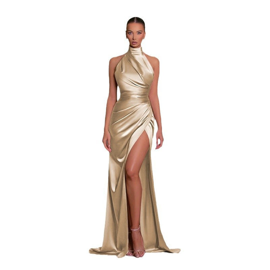 Damen glamouröses Abendkleid mit hohem Schlitz und eleganter Wickeloptik EB