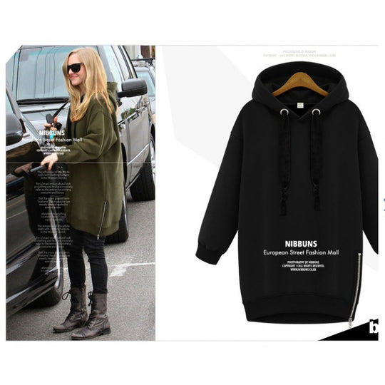 Damen Oversize Kapuzenpullover mit seitlichem Reißverschluss EB