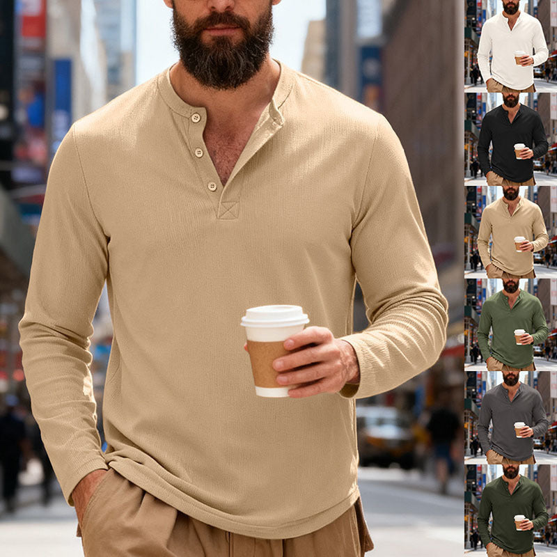 Herren nan Thermo-Henley-Langarmshirt mit Waffelstruktur, Rundhalsausschnitt und Knopfleiste EB