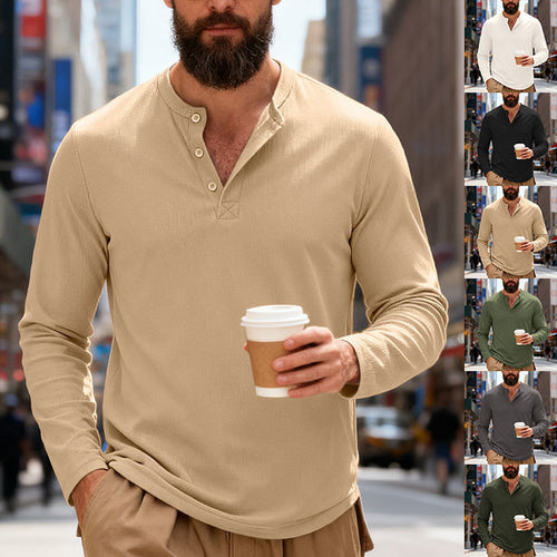 Herren nan Thermo-Henley-Langarmshirt mit Waffelstruktur, Rundhalsausschnitt und Knopfleiste EB